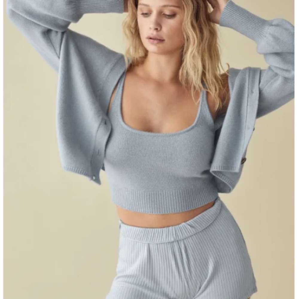 Reformation blue cashmere knit set